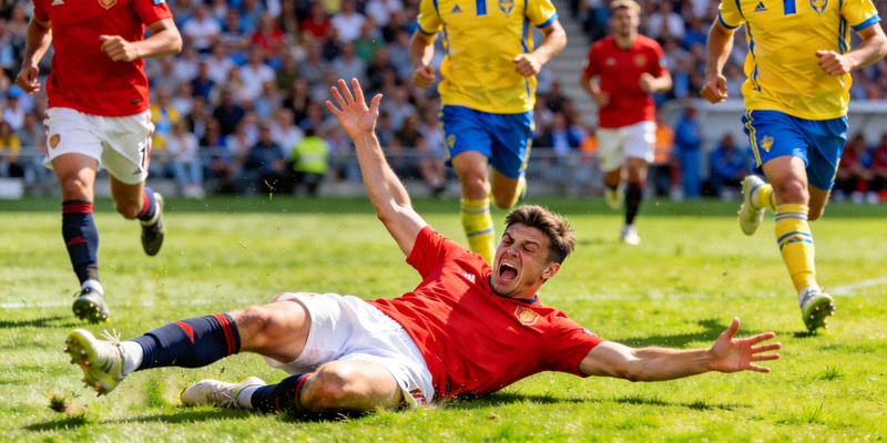 足球比赛中球员滑倒后尴尬表情的搞笑瞬间